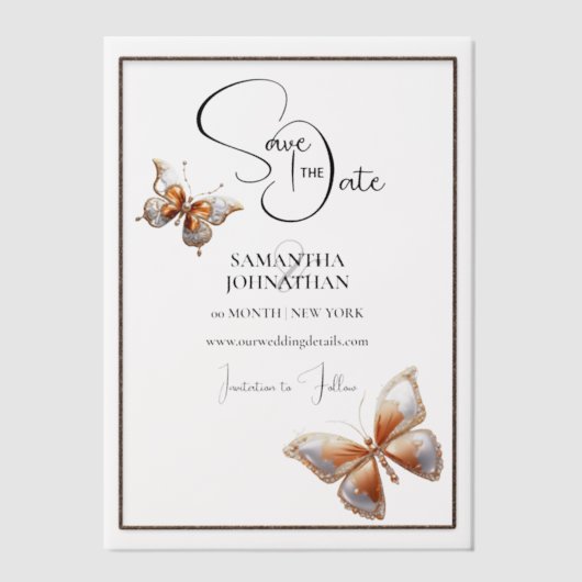 Vlinderjuweel sinaasappel Silver Save the date Vellum Uitnodigingen (Voorkant)