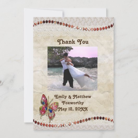 Vlinderkaart met kant en perkamentpapier bedankt (Voorkant)