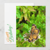 Vlinderkaart met Pearl Crescent vlinder verjaardag (Voorkant / Achterkant)
