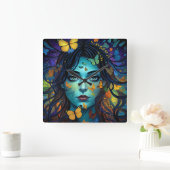 vlinderkamermeisje vierkante klok (Huis)