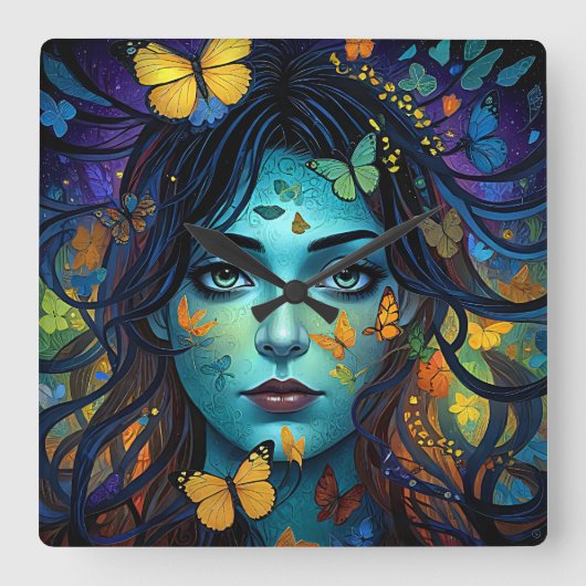 vlinderkamermeisje vierkante klok (Voorkant)