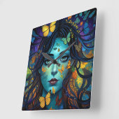 vlinderkamermeisje vierkante klok (Hoek)