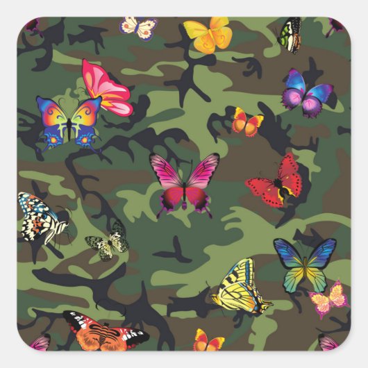 vlinderkamouflage vierkante sticker (Voorkant)