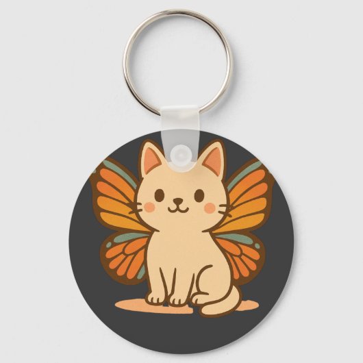 Vlinderkat – Mooie Pastel Kawaii Dier Sleutelhanger (Voorkant)