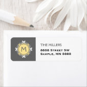 Vlinderkrans monogram wit geel grijs etiket (Insitu)