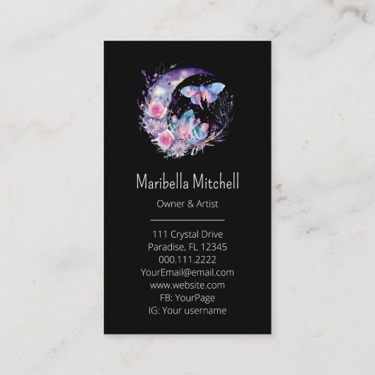 Vlinderkristallen Halve maanbloemen Paarse Visitekaartje (Achterkant)