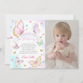 Vlinderkus meisje verjaardagsfoto bedankkaart (Voorkant)
