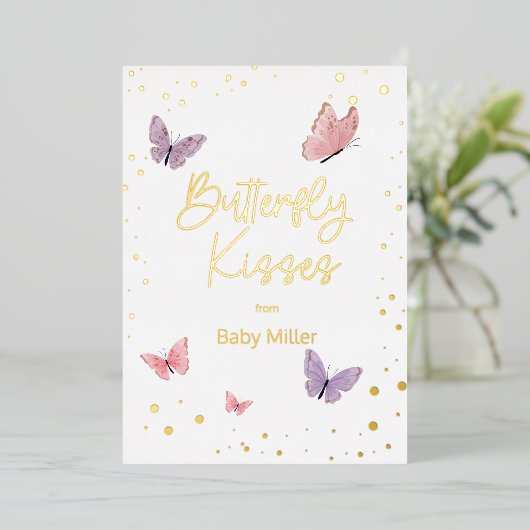 Vlinderkusjes Dank je  Folie Uitnodiging (Staand Voorkant)