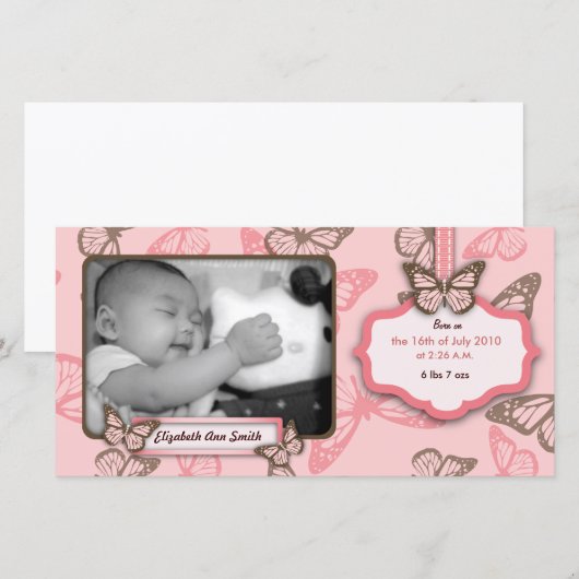 Vlinderkusjes Fotokaart Aankondiging (Voorkant / Achterkant)