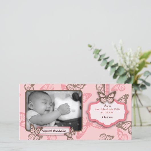 Vlinderkusjes Fotokaart Aankondiging (Staand voorkant)