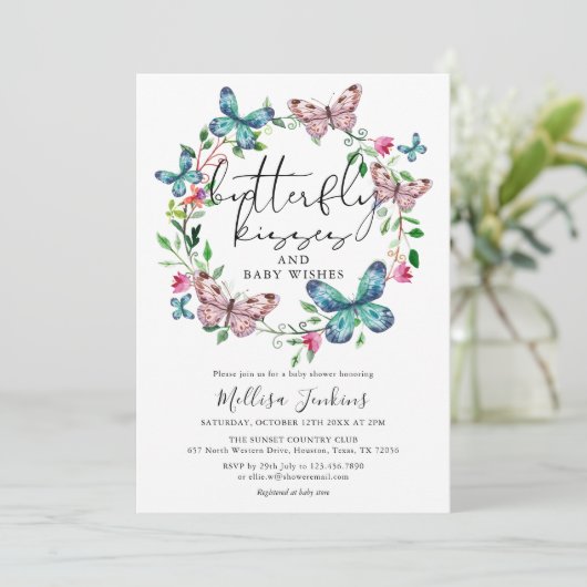 Vlinderkusjes Wilde Bloemen Baby Shower Kaart (Staand voorkant)