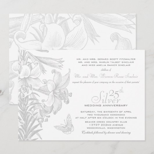 Vlinderlelies Zilveren Huwelijksjubileum 25 jaar g Kaart (Voorkant / Achterkant)