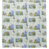 Vlinderlibel op vogel Daisy Delphinium bloem Douchegordijn (Voorkant)