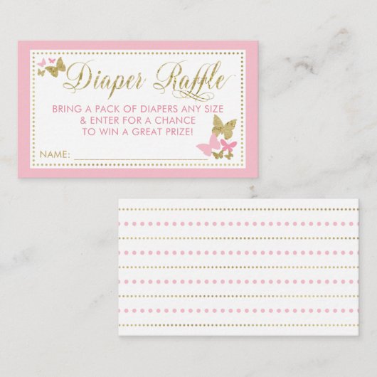 Vlinderluier Raffle Ticket, roze goud Visitekaartje (Voorkant / Achterkant)