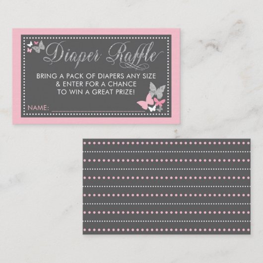 Vlinderluier Raffle Ticket, roze grijs Visitekaartje (Voorkant / Achterkant)
