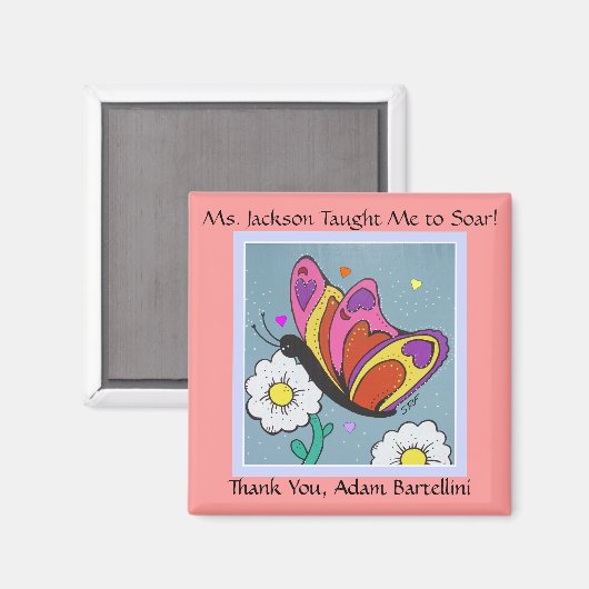 Vlindermagneet - Leraar dank je! Magneet (Voorkant / Achterkant)