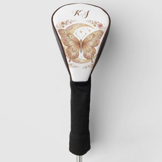 Vlindermanen Bloem Goud Persoonlijk Ontwerp Golfheadcover (Voorkant)
