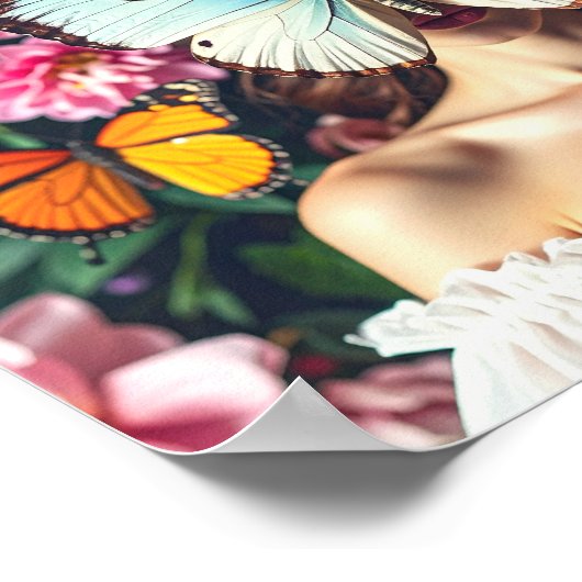 Vlindermasker met bloemen in de omgeving poster (Hoek)