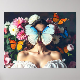 Vlindermasker met bloemen in de omgeving poster