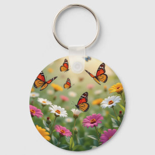 Vlindermeent Naadloos Patroon Levendige Bloemen Sleutelhanger