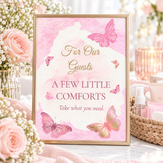 Vlindermeisje Baby Shower Gastmandje Bord Poster