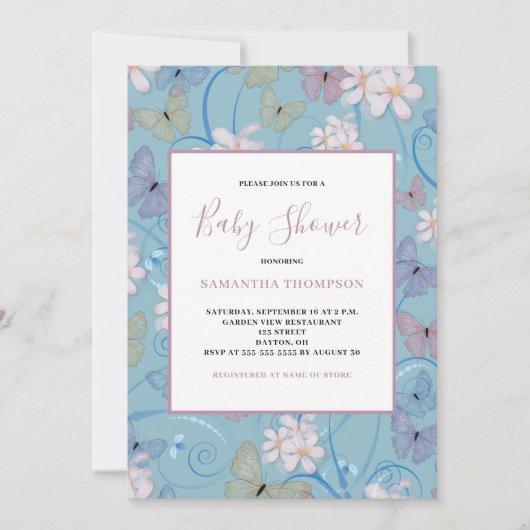 Vlindermeisje Baby Shower Uitnodiging (Voorkant)
