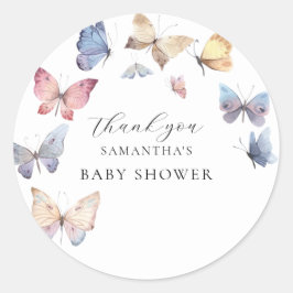 Vlindermeisje Baby Shower Waterverf Uitnodiging Ronde Sticker