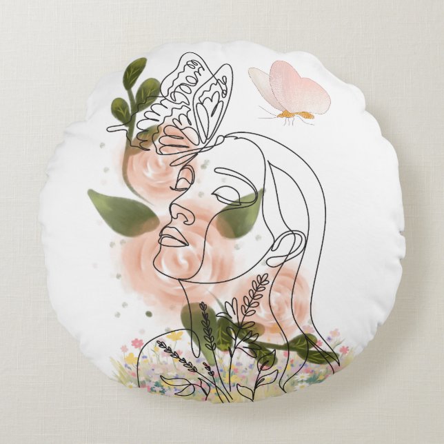 Vlindermenu – bloemrijke lijnkunst rond kussen (Voorkant)