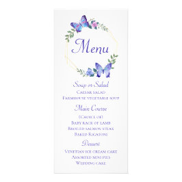 Vlindermenu Navy Blue Floral Wreath Wedding Reclamekaart