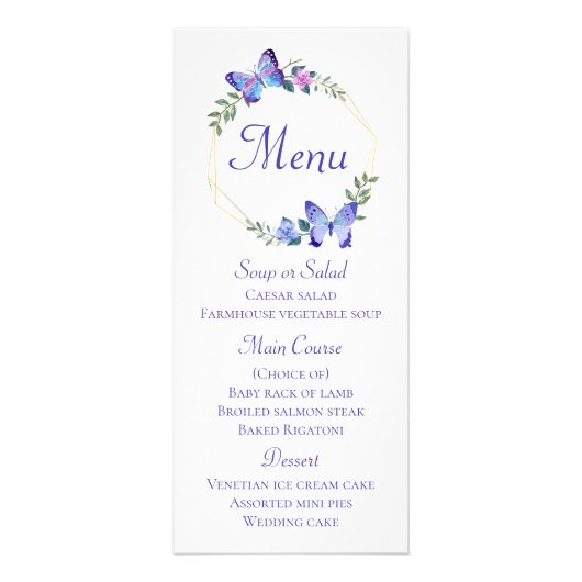 Vlindermenu Navy Blue Floral Wreath Wedding Reclamekaart (Voorkant)
