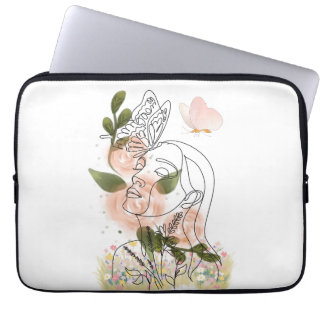 Vlindermind – bloemrijke lijnkunst laptop sleeve