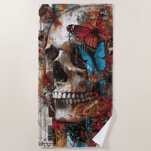 Vlindermos Collage Kunstwerk Strandlaken (Voorkant)