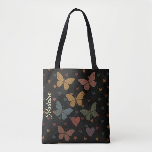 Vlindermotieven met eigen naam tote bag (Voorkant)
