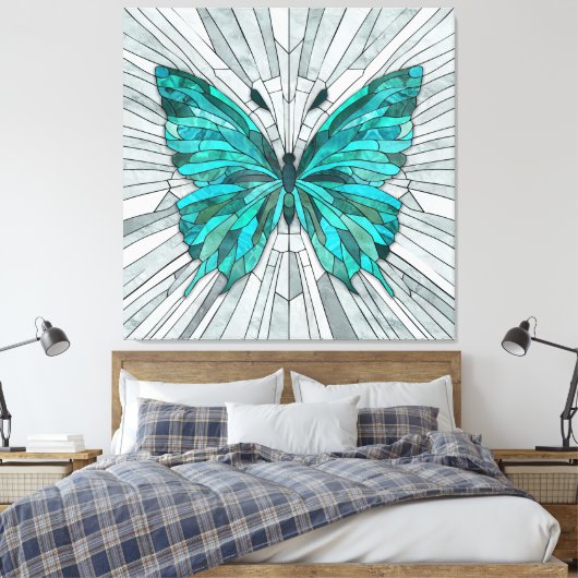 Vlindermozaïek - Emerald groen en grijs Canvas Afdruk (Insitu (Slaapkamer))