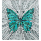 Vlindermozaïek - Emerald groen en grijs Douchegordijn (Voorkant)