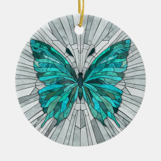 Vlindermozaïek - Emerald groen en grijs Keramisch Ornament (Voorkant)