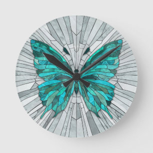 Vlindermozaïek - Emerald groen en grijs Ronde Klok