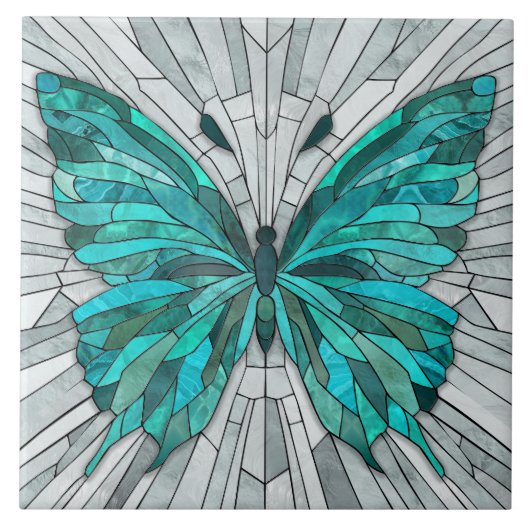 Vlindermozaïek - Emerald groen en grijs Tegeltje (Voorkant)