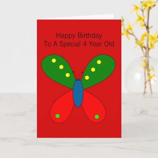 Vlinderontwerp Gepersonaliseerde 4e Verjaardag Kaart (Gele Bloem)