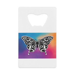 Vlinderontwerp met kleuren van de zonsondergang creditkaart flessenopener