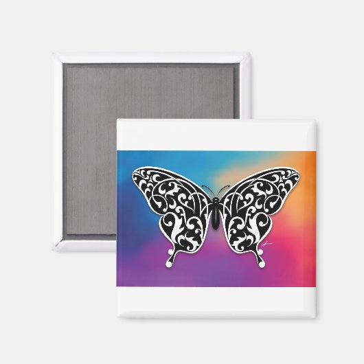 Vlinderontwerp met kleuren van de zonsondergang magneet (Voorkant / Achterkant)