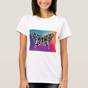 Vlinderontwerp met kleuren van de zonsondergang t-shirt