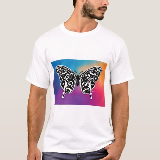 Vlinderontwerp met kleuren van de zonsondergang t-shirt (Voorkant)