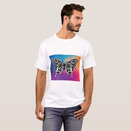 Vlinderontwerp met kleuren van de zonsondergang t-shirt (Voorkant volledig)