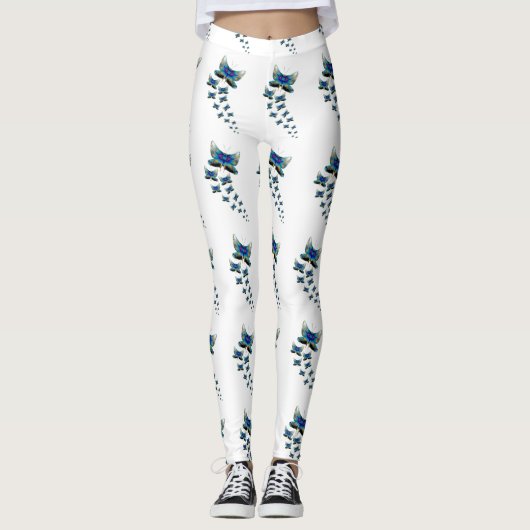 Vlinderparade Leggings Levendig Blauw Vlucht (Voorkant)