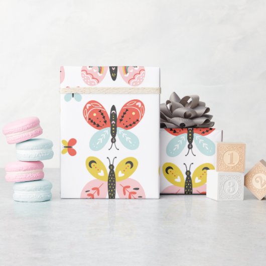 Vlinderpatroon cadeaupapier (Baby Shower)