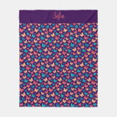 Vlinderpatroon eenvoudige turquoise paarse naam fleece deken (Voorkant)