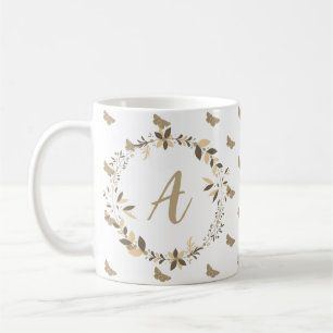 Vlinderpatroon Girly Schattige Modern Monogram Koffiemok