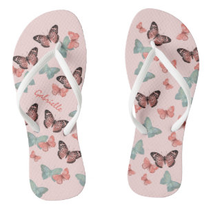 Vlinderpatroon Koraal Roze & Blauwgroen - Geperson Teenslippers
