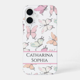 Vlinderpatroon met naam iPhone 16 hoesje